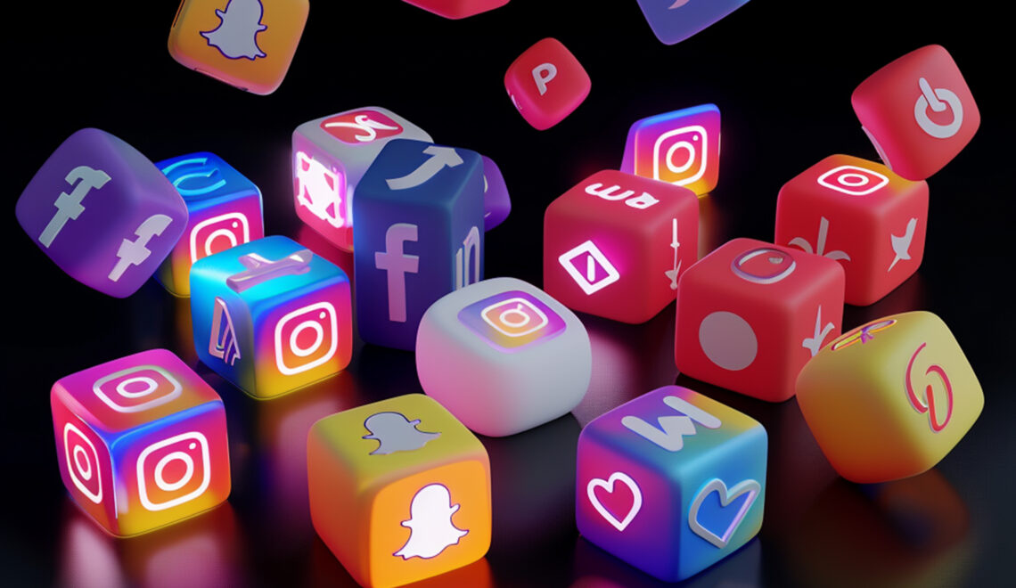 Realistic buttons with social media logo collection